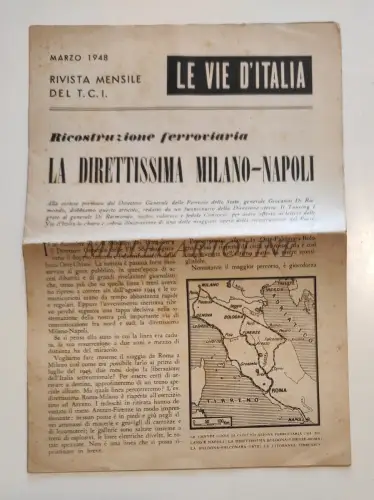 FERROVIA DIRECTTISSIMA MILANO-NEAPEL - Auszug aus 'Le Vie d'Italia' März 1948