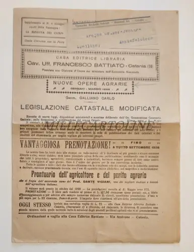 CASA EDITRICE LIBRARIA F. BATTIATO CATANIA - Broschüre Neue landwirtschaftliche Werke 1926