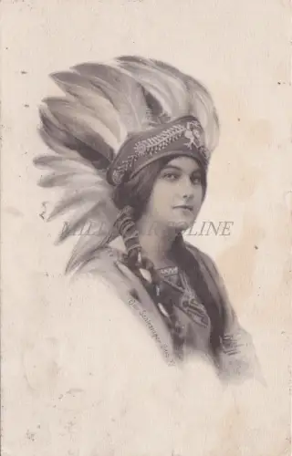 INDIANER - Frau, Boris Schlesinger, Postkarte 1912