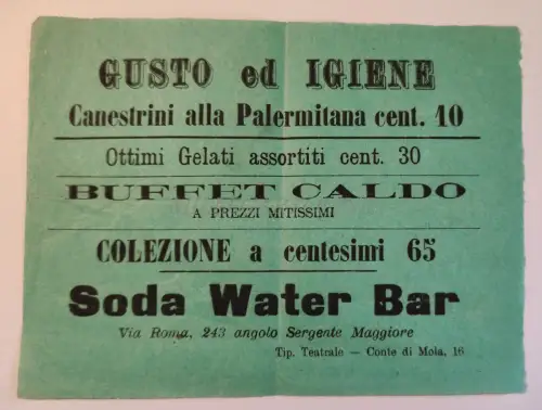 SODA WATER BAR - Werbeflyer mit Preisen - Napoli Conte di Mola