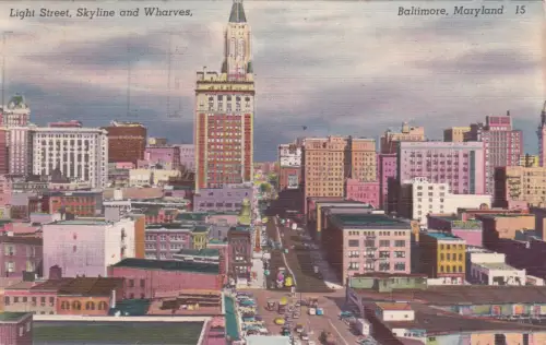 MARYLAND - Light Street, Skyline and Wharves, Baltimore 1956