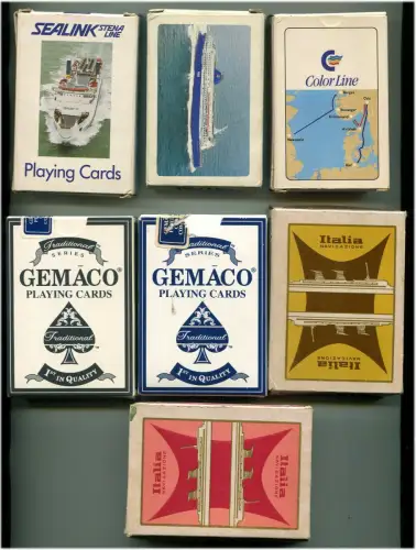 Französische Spielkarten, Set mit 7 kompletten Decks, die meisten von Schifffahrtsunternehmen m