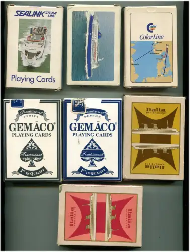 Französische Spielkarten, Set mit 7 kompletten Decks, meist von Reedereien m