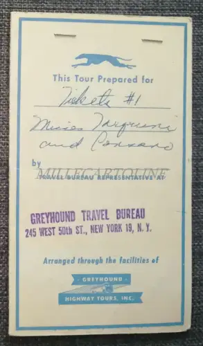 GREYHOUND HIGHWAY TOURS INC. - Ticket, Travel Bureau New York, Gutscheine