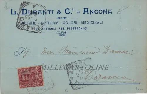 ANCONA: Kopfstück L. Duranti & Ci - Drogen - Färbemittel - Farben.. 1903