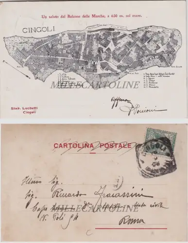 CINGOLI: Ein Gruß vom Balkon der Marken am Meer 1906