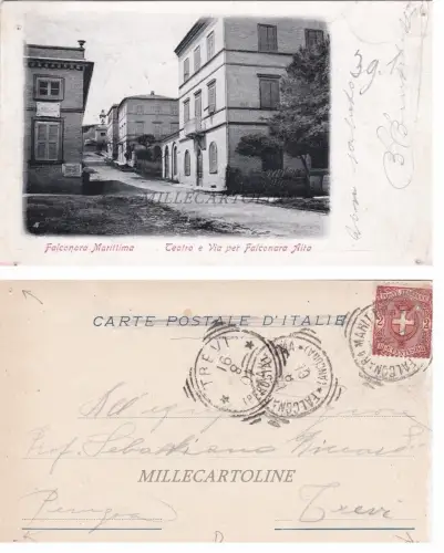 FALCONARA M.: Teatro e Via per Falconara Alta 1901