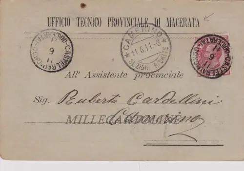 MACERATA: 1911 - Kopfstück Uff. Landestechniker mit auf der Rückseite Begründung