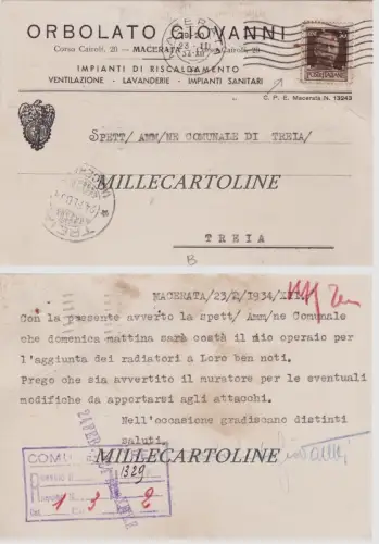 MAZERIERT: Kopf - Orbolato Giovanni - Heizungsanlagen 1934