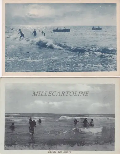 JESI: 2 gedruckte Postkarten an Jesi Firma Moscatelli Grüße aus dem Meer