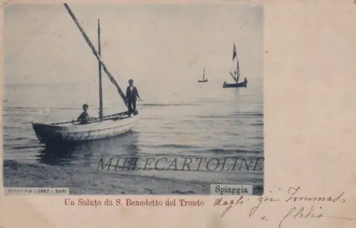 S. BENEDETTO DEL TRONTO: Ein Gruß vom - Strand - Fototypie Lopez (Bari) 1900