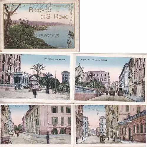 SAN REMO: Erinnerungsalbum mit einem Akkordeon mit 18 Bildern der Stadt