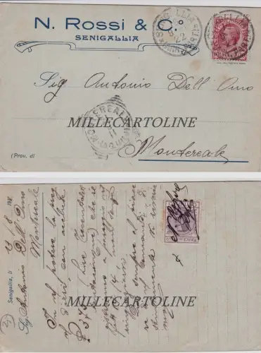 SENIGALLIA: Kopfstück 1922 Nr. Rossi & C. als Dankeschön für den erhaltenen Restbetrag...