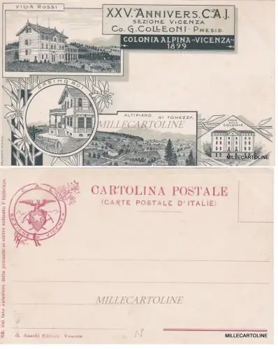 VICENZA: 1899 - XXV ANNIV. C.A.I. SEZ. VICENZA COLONIA ALPINA - Co. G. COLLEONI