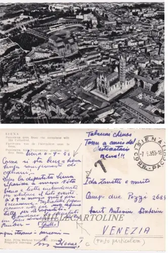 SIENA: Panorama mit Kathedrale aus dem Flugzeug 1953 (besonderer Text)