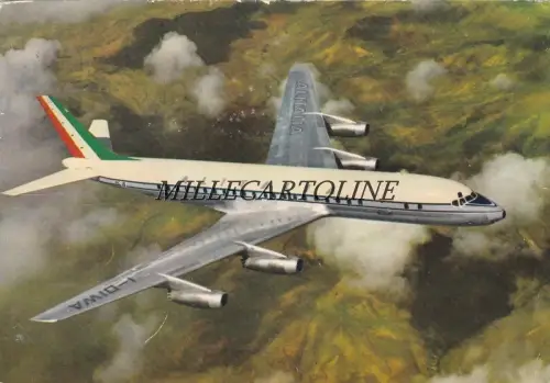 Luftfahrt: Flugzeug Alitalia 1965 Douglas Super DC8 mit roter Annullierung