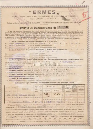* VERSICHERUNGSPOLICE - Ermes, Rom 1928