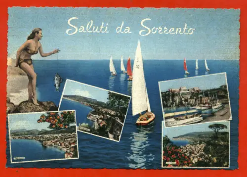 SORRENTO (NEAPEL), GRUSS MIT 4 ANSICHTEN + MÄDCHEN IM BIKINI, MAX FRÜHE 60 m