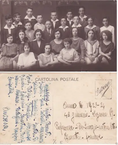 # ANCONA: 1923-24 Fotokart. 4° GYMNASIUM Sez. B - alle Namen auf der Rückseite