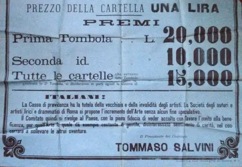 § TOMBOLA 1900 - GROSSES WANDBILD IN ZWEI HÄLFTEN PRO KÜNSTLER + FLYER UND REGLEMENT