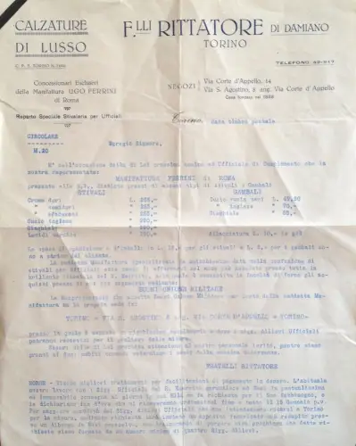 § TURIN, LUXUSSCHUHE F.LLI RITTATORE - ANGEBOT AUF INT. PAPIER ANNI '30