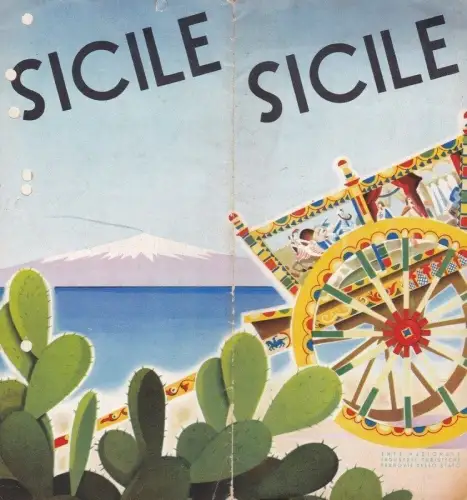 § SIZILIEN (SIZILIEN) 1934 - Touristischer Faltblatt in Französisch mit verschiedenen Standortenzeichnungen
