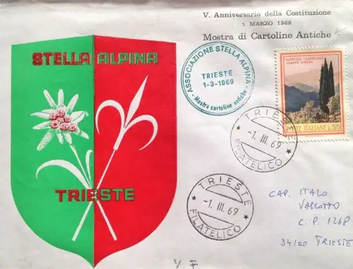 § ALPENSTERN, TRIEST - ALTE POSTKARTENAUSSTELLUNG 1969, FEIERUMSCHLAG