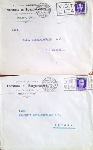 § 2 BÜSTE HEADER - SOC. ANONYME TORCITURA DI BORGOMANERO - MILANO 1937