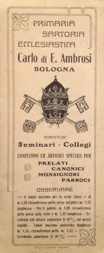 § BOLOGNA, PRIMARIA SARTORIA ECCLESIAST. AMBROSI - FALTBAR UND STOFFPROBE