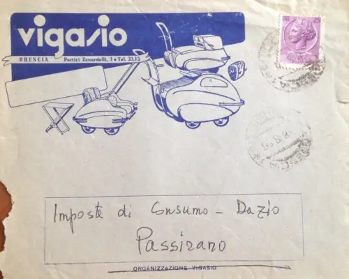 § BRESCIA 1956 - VIGASIO, KINDERWAGEN - BRIEFUMSCHLAG. MIT ILLUSTRATION.