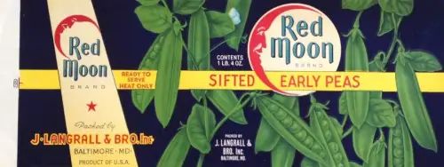 § SCHÖNES 30ER JAHRE ETIKETT DER ERBSENBOX (RED MOON)