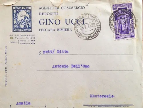 § KOPF- UND REISEUMSCHLAG. - GINO UCCI HANDELSAGENT, PESCARA RIVIERA 1934