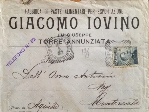 § BUSTA INTESTATA VIAGG. - G. IOVINO, FABRIK LEBENSMITTELPASTEN FÜR DEN EXPORT