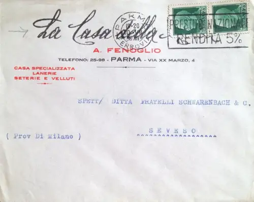 § BRIEFUMSCHLAG - LA CASA DELLA MODE, A. FENOGLIO - PARMA 1936