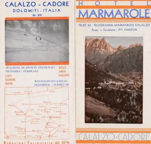 § CALZO-CADORE - HOTEL MARMAROLE - Faltbar mit Bildern und Grundriss 1935
