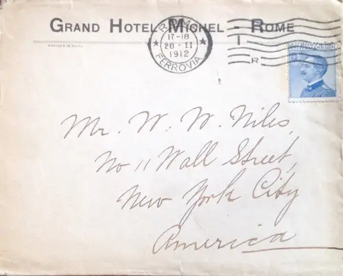 § BUSTA INTESTATA VIAGG. GRAND HOTEL MICHEL, ROME 1912