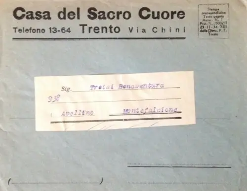 § BUSTA VIAGG. FÜR MONTEFALCIONE - INTEST. CASA DEL SACRO HEART, TRENTO