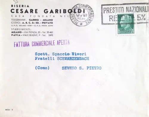 § BRIEFUMSCHLAG - RISERIA CESARE GARIBOLDI - MILANO 1936