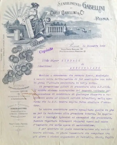 § BRIEFKOPF GABELLINI-WERK, BAUUNTERNEHMEN - ROM 1903