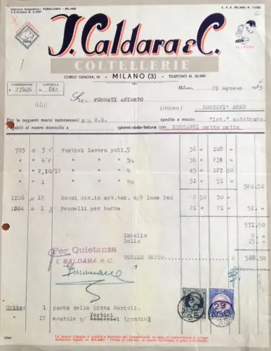 § BRIEFKOPF I. CALDARA & C. COLTELLERIE, MAILAND 1935