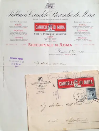 § INTESTKARTE. STEARISCHE ZIELKERZENFABRIKEN, ROM 1914 - BRIEF UND UMSCHLAG