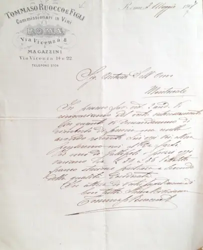§ INTESTKARTE. TOMMASO RUOCCO E SONS, COMMISSIONARI IN VINI - ROM 1907