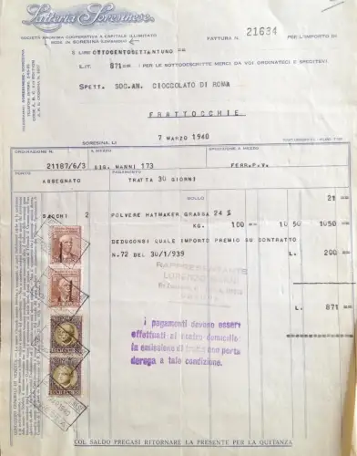 § BRIEFKOPF LATTERIA SORINESE, SOC. ANONIMA COOP. UNBEGRENZTES KAPITAL. 1940