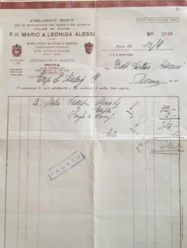 § BRIEFKOPF F.LLI MARIO & LEONIDA ALESSI, KUNSTMÖBEL, STAB. VENETO