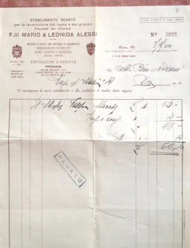 § BRIEFKOPF F.LLI MARIO & LEONIDA ALESSI, KUNSTMÖBEL - 1934