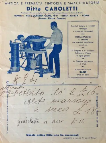 § BRIEFKOPF - FIRMA CAROLETTI, ANTIKE UND PREISGEKRÖNTE FÄRBEREI UND FLECKENENTFERNUNG