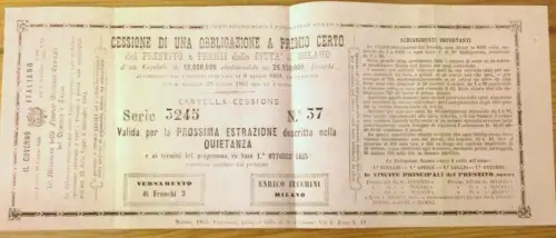 § ABTRETUNG EINER SICHEREN PRÄMIENANLEIHE 1865 (HELLROSA LEICHTE KARTE)