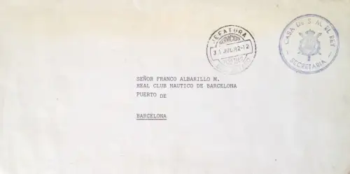 § SPANISCHES KÖNIGSHAUS 1982 - Stempel Casa de S.M. El Rey für Real Club Nautico