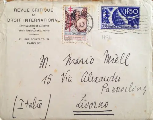 § VON PARIS NACH LIVORNO 1936 SCHLIESST DIE VERTEIDIGUNG GEGEN TUBERKULOSE SEHR GUTER ZUSTAND