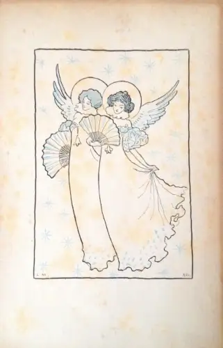 § ZWEI ENGEL MIT FÄCHERN - METIVET-FORM IN SCHWARZ UND BLAU 1900